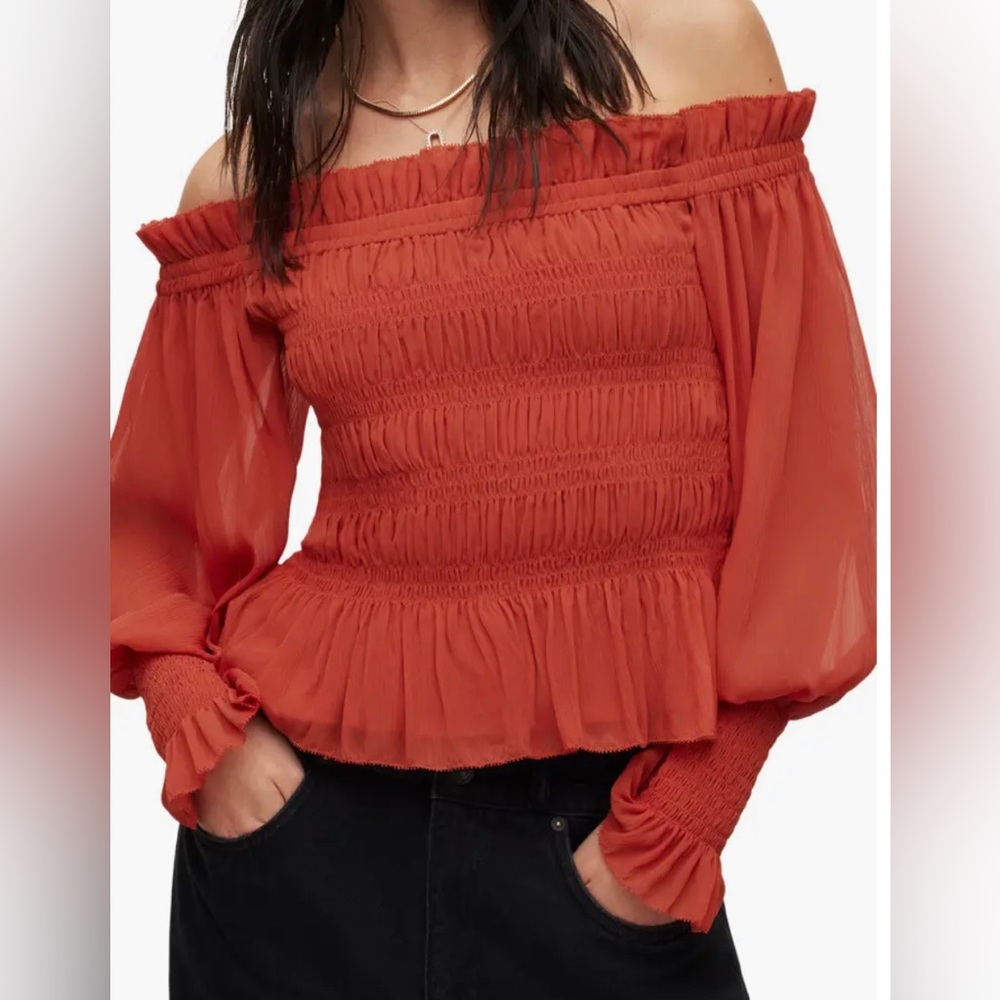 NWT AllSaints Off-The-Shoulder Peplum Top